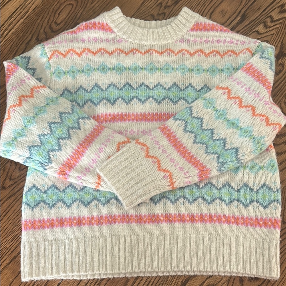 American Eagle Outfitters Cream and Pink Crew Neck Sweater